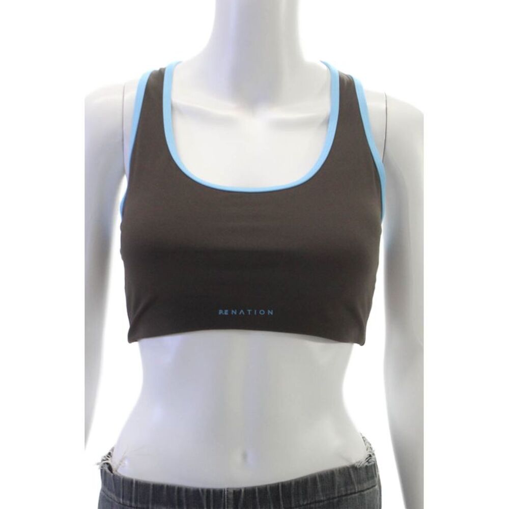 PE Nation Womens Color Block Stellar Sports Bra Brown Blue Size M